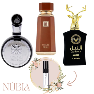 COMBO MAIS VENDIDOS HOMEM - FAKHAR BLACK 5ML + LIQUID BRUN 5ML + AMEER 5ML